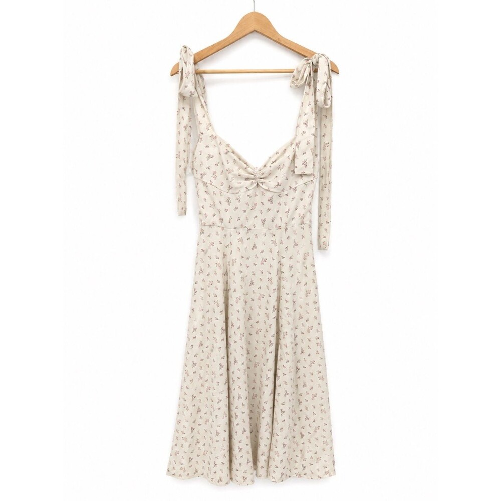 House of CB White Floral Tie Strap Midi Dress Alicia Bustier Cottagecore Size M
